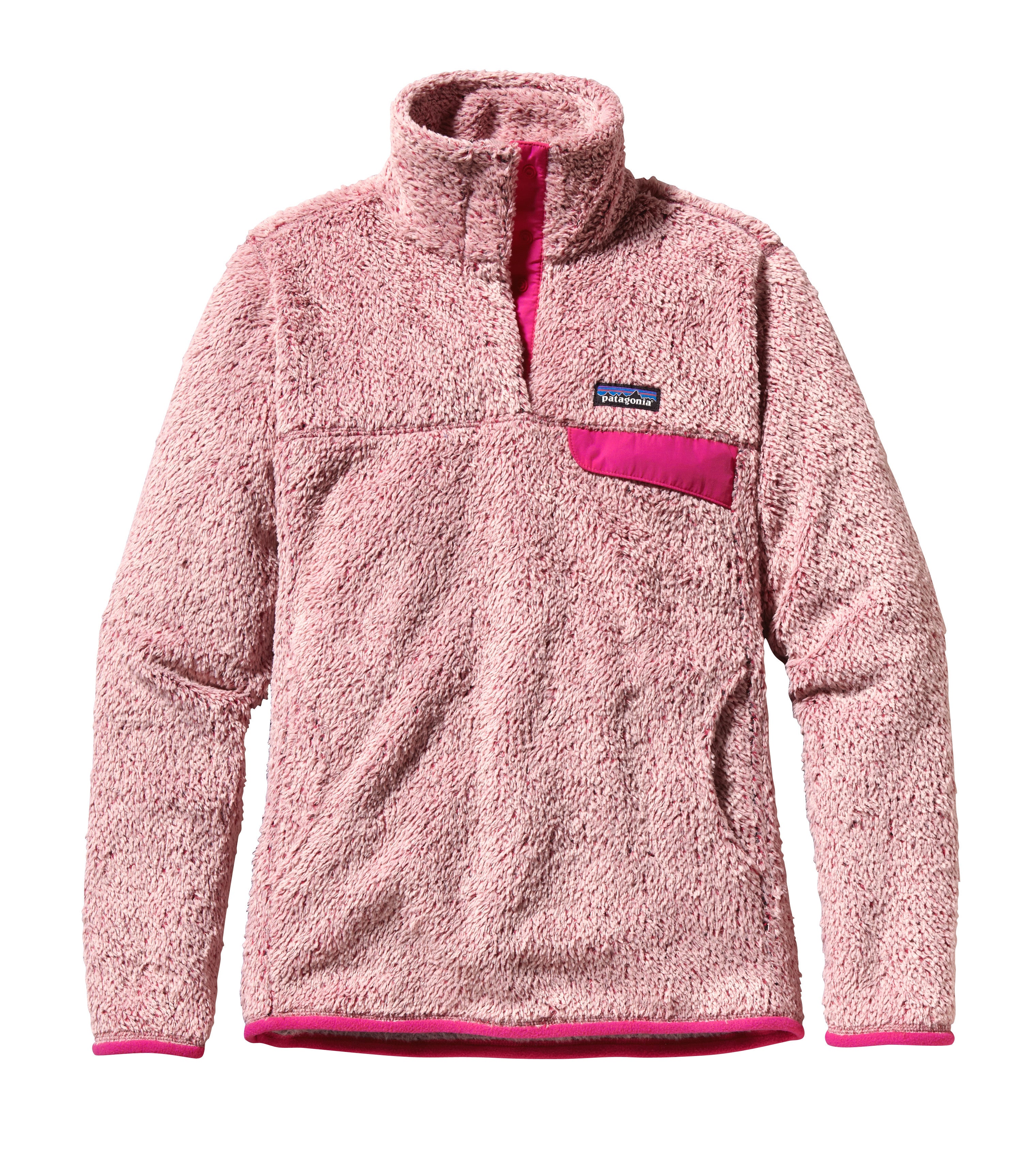 Patagonia Re-tool snap outlet t gray and pink fleece pullover