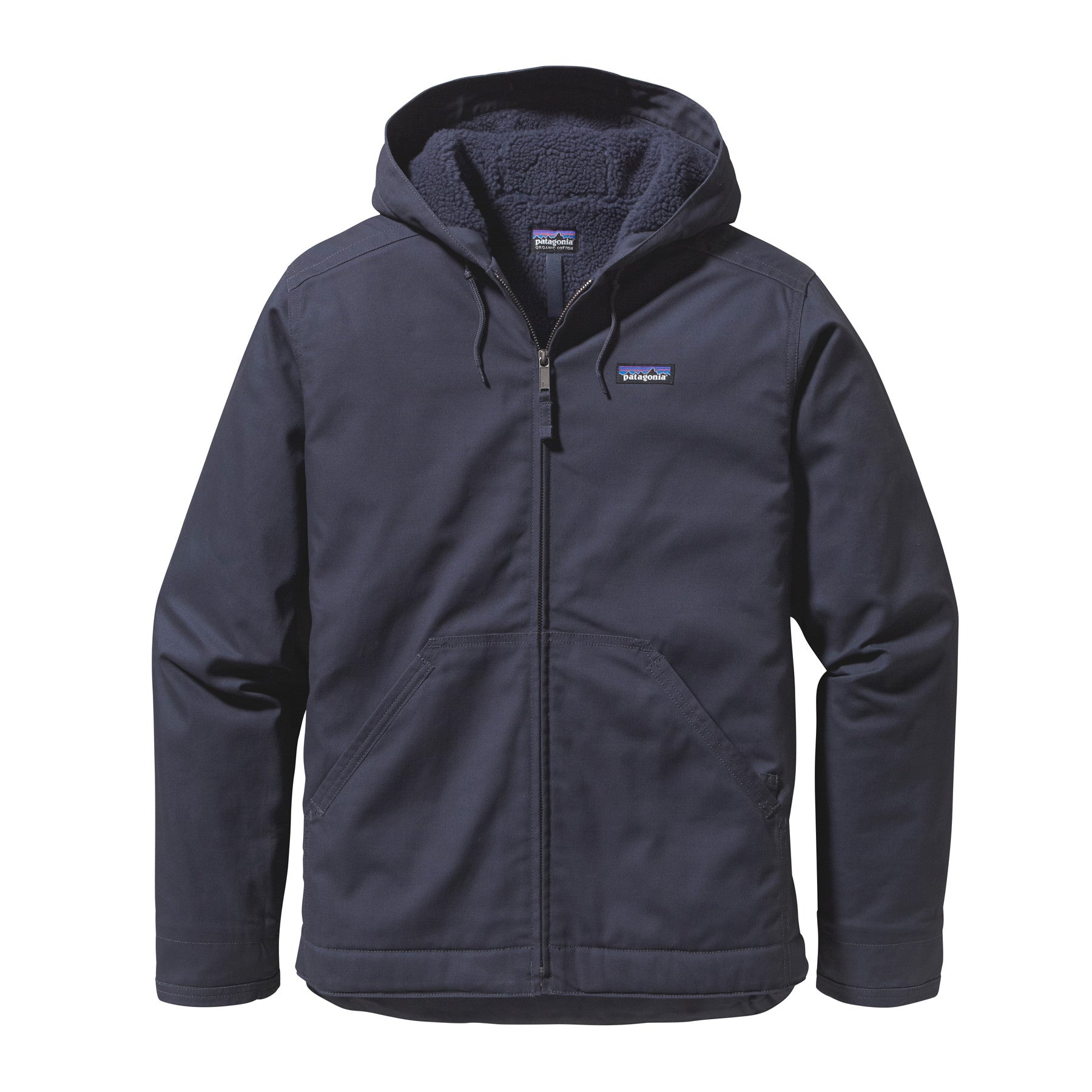 Patagonia Mens Sherpa Lined Organic Canvas Hoodie Jacket Small S Navy Blue newest Hoody